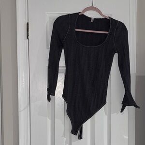 Elegant Black Ribbed Women's Bodysuit